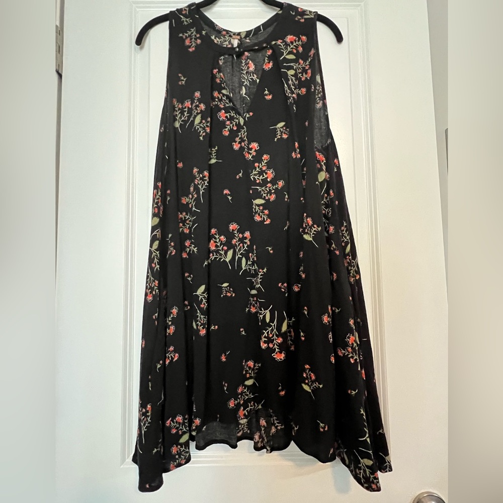 Free People Snap Out Of It Black Floral Swing Dress Tunic Large
